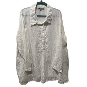 Flax White Textured Button Down Tunic Shirt
